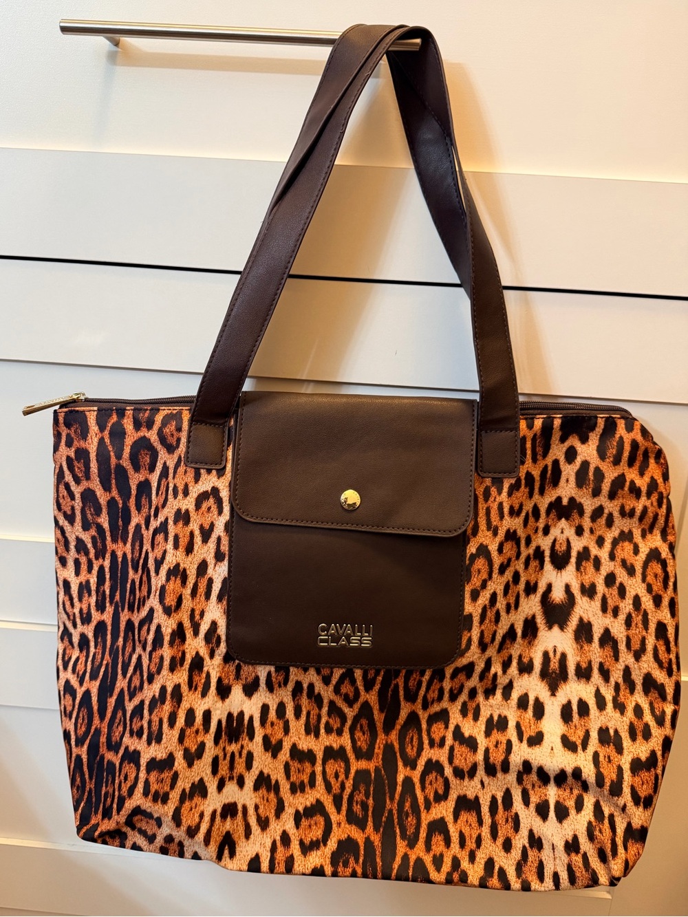 Cavalli Class Leopard Print Tote Bag in Brown